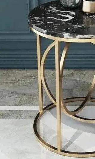 Rounded Side Table in Lavish Gold with a Luxurious Black Marble ( Stainless Steel )