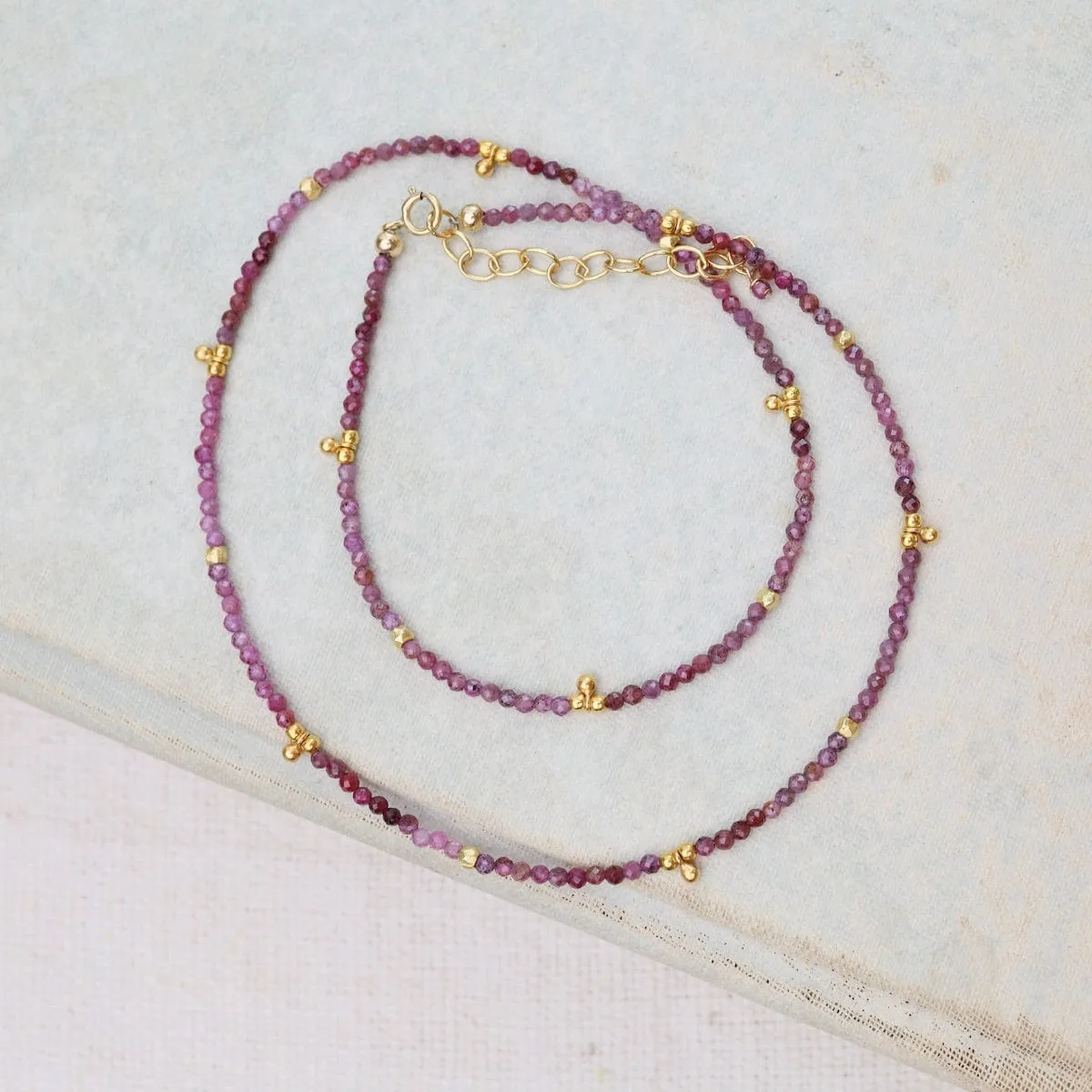 Ruby, 24kt Vermeil Charms & Beads Necklace