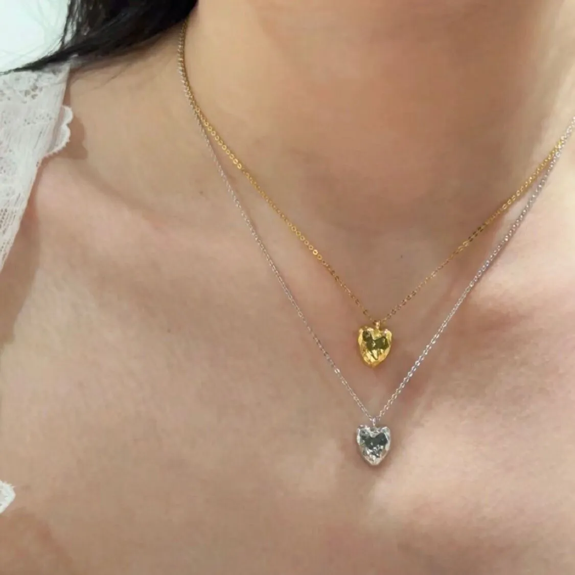 S925 Silver Irregular Small Love Pendant Necklace