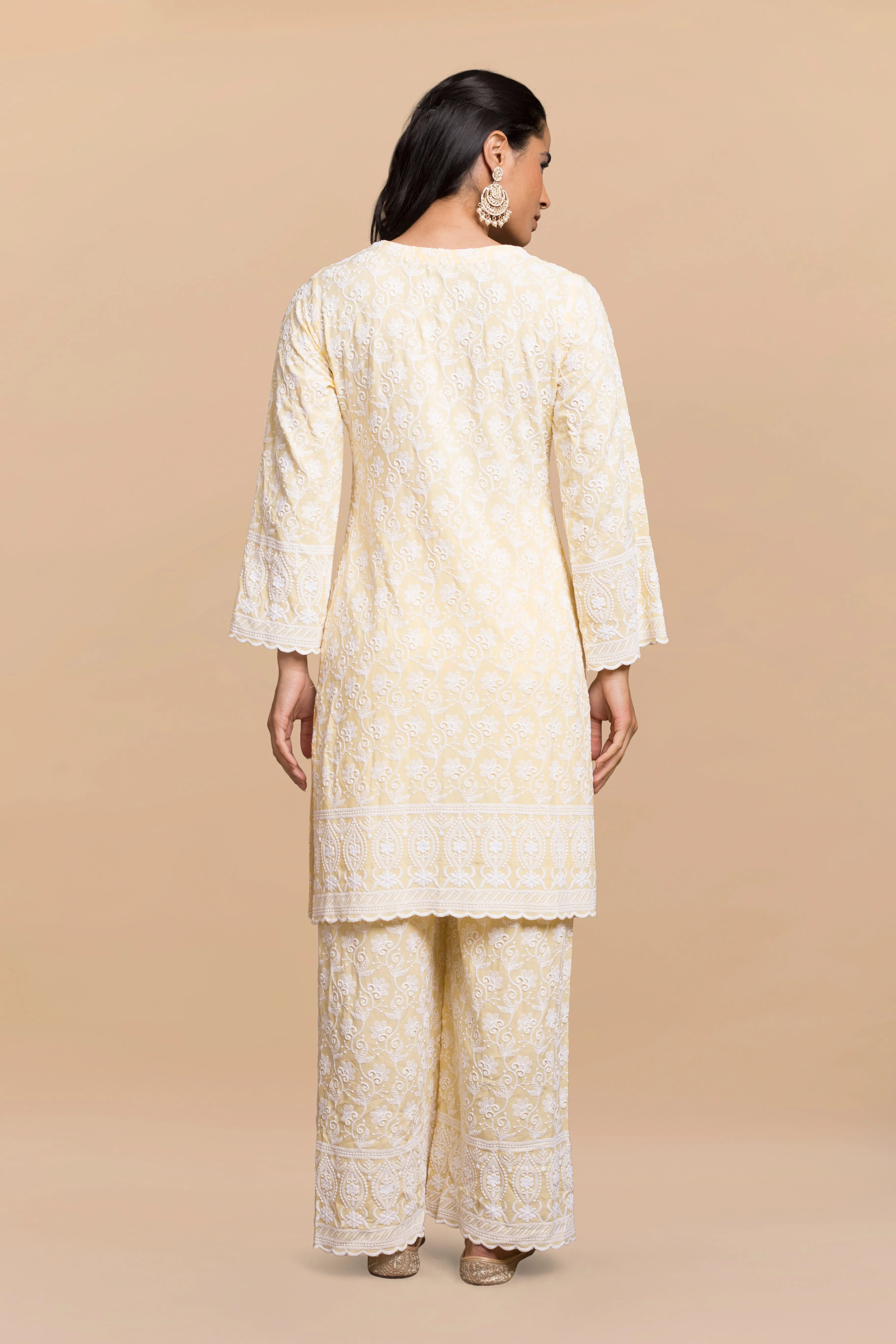 Saba Chikankari Kurta Set in Rayon - Yellow