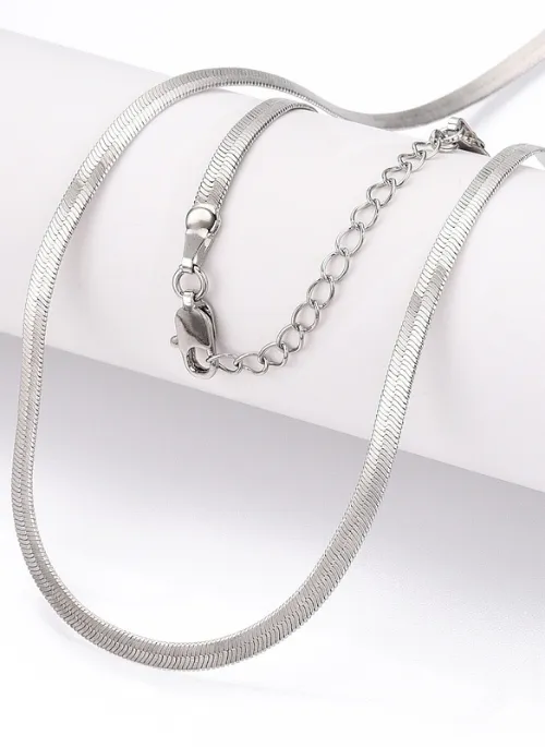 Silver Herringbone Necklace 16"