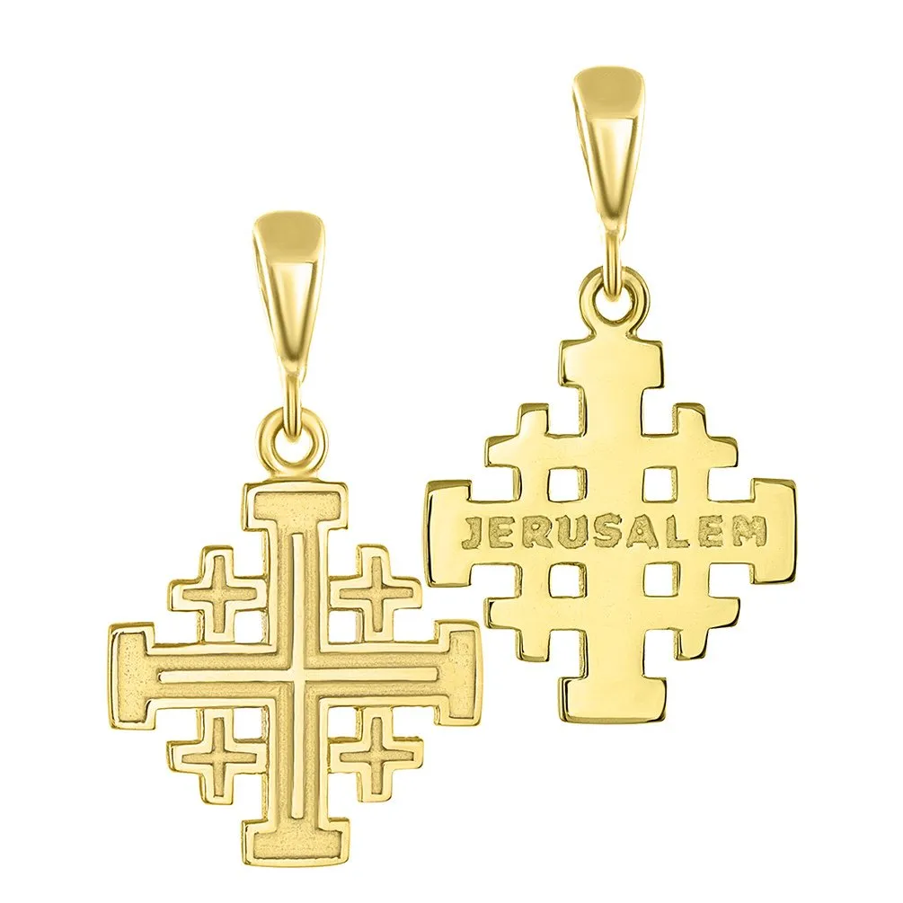 Solid 14K Gold Crusaders Jerusalem Cross Pendant Necklace - Yellow Gold