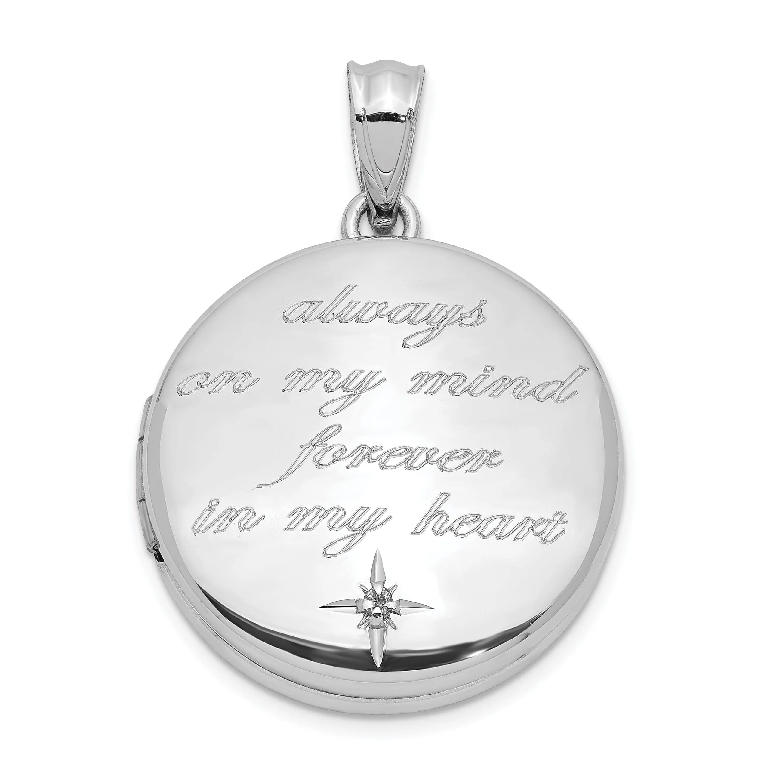 Sterling Silver 20mm Diamond Polished Always On My Mind Round Locket