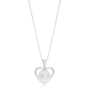 Sterling Silver White Freshwater Pearl Heart Pendant. Includes 45cm Chain.