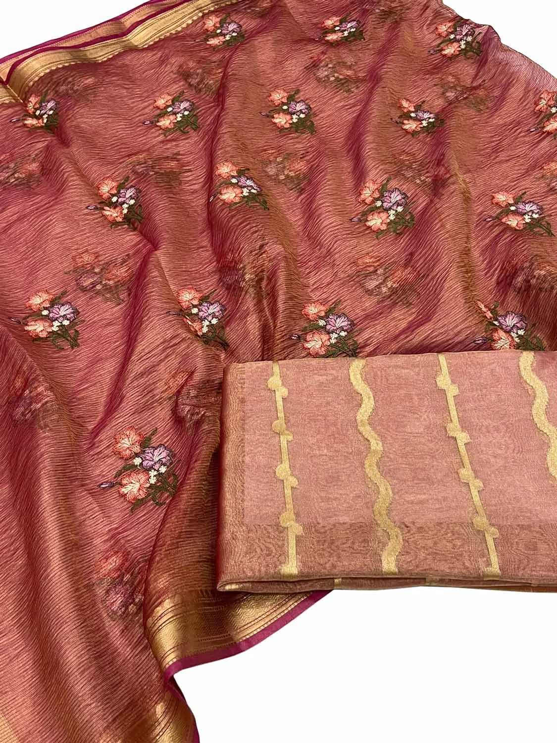 Stunning Pink Banarasi Silk Embroidered Suit Set