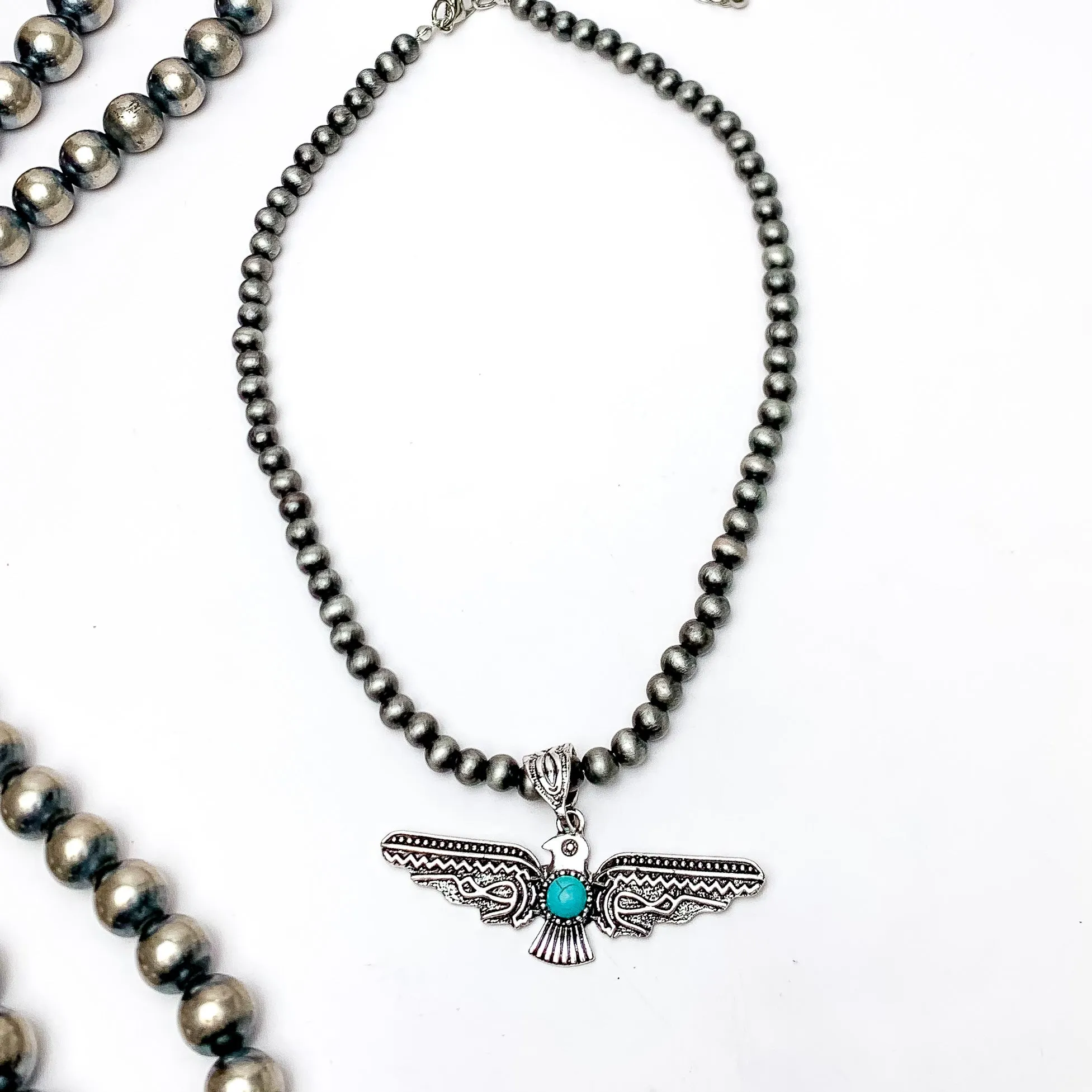 Thunder Bird Pendent Silver Tone Beaded Necklace