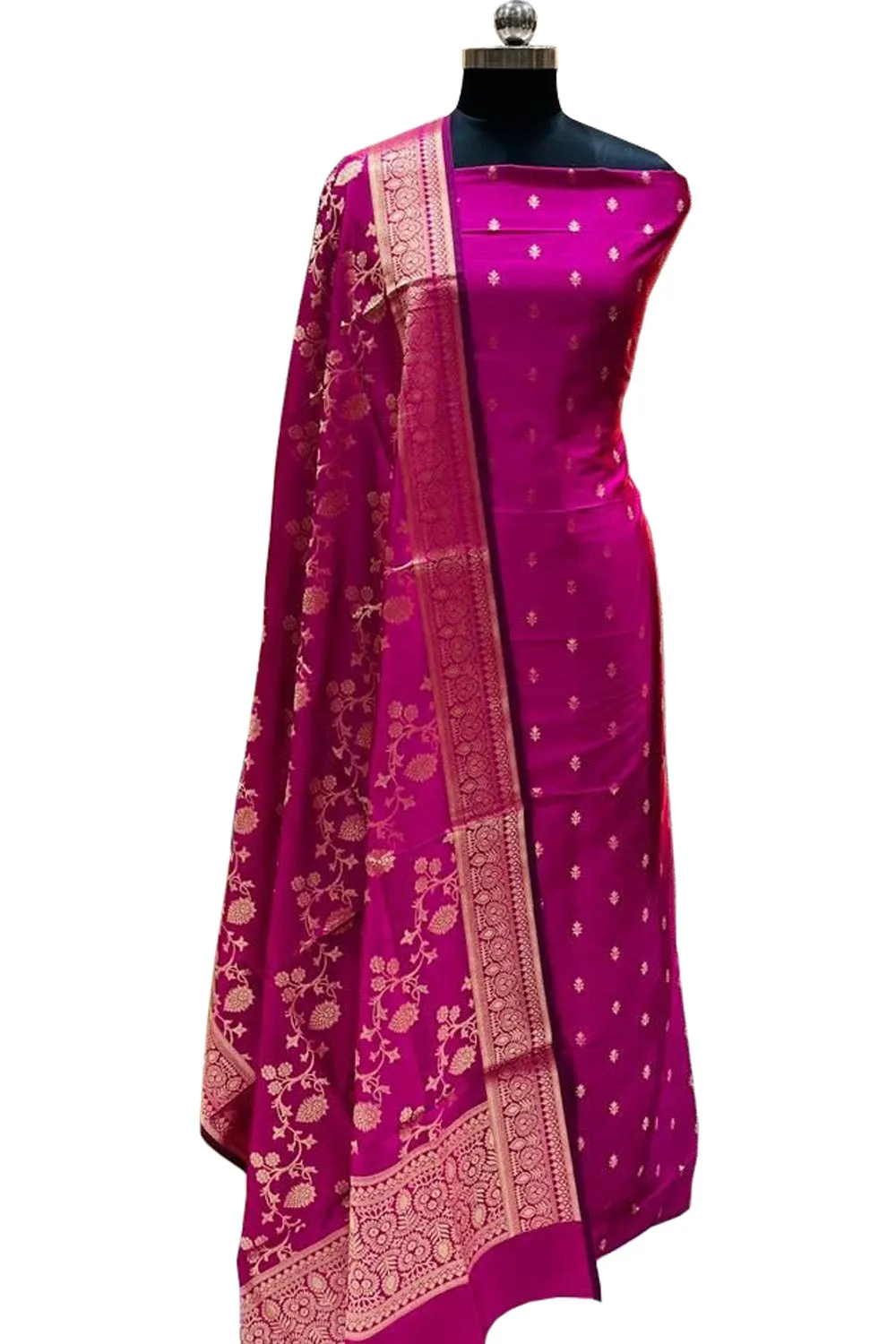 Timeless Classic: Elegant Pink Banarasi Silk Suit for Sophisticated Style