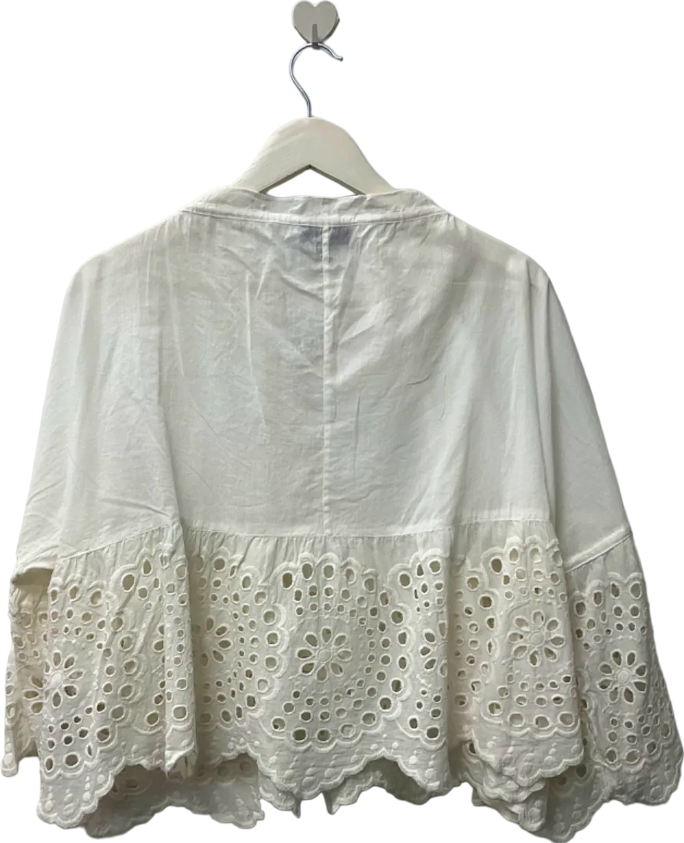 Topshop White Embroidered Blouse UK 8