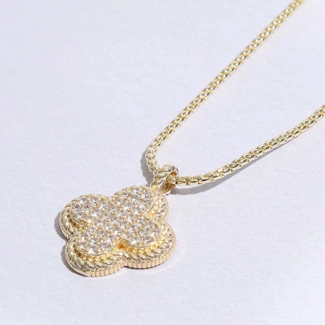 Twisted Outline Clover Pave CZ Pendant Necklace