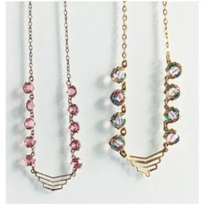 Vintage Art Deco crystal rhinestone delicate semi - riviere necklace, 2 different colours available, iris glass and pink