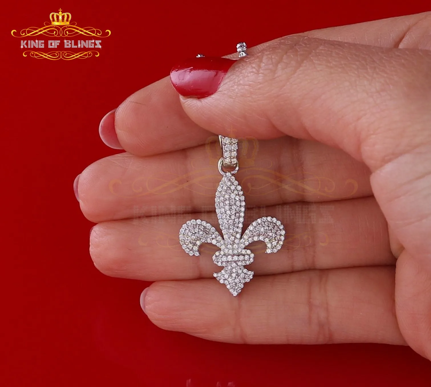 White 925 Sterling Silver Fleur de Lis Shape Pendant with 1.89ct Cubic Zirconia