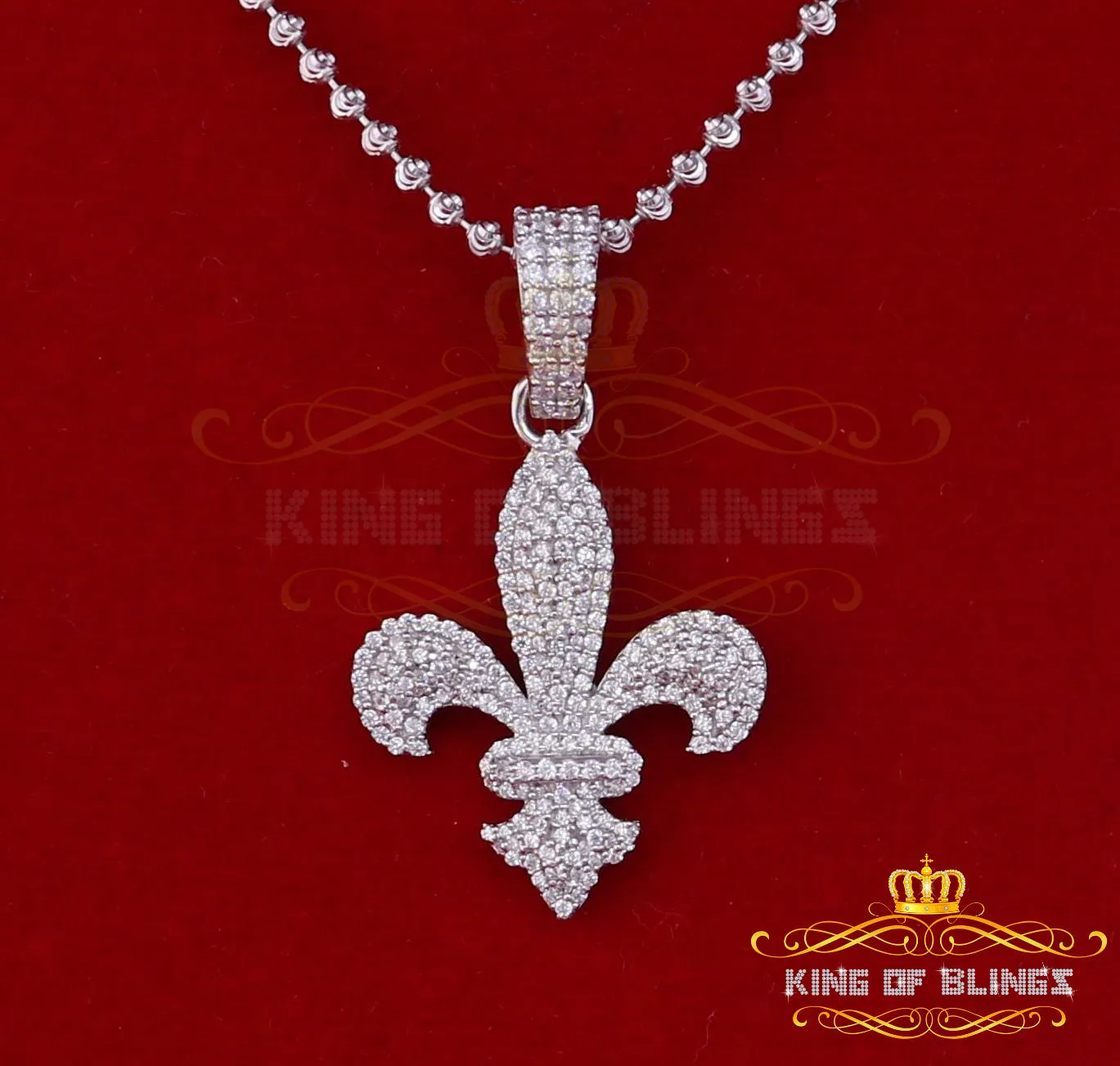 White 925 Sterling Silver Fleur de Lis Shape Pendant with 1.89ct Cubic Zirconia