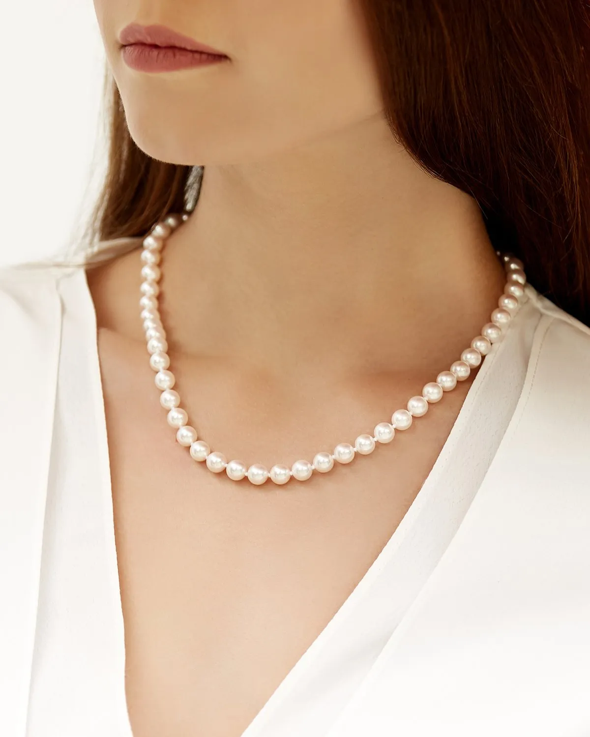 White Japanese Akoya Pearl Necklace, 7.0-7.5mm - AA  Quality