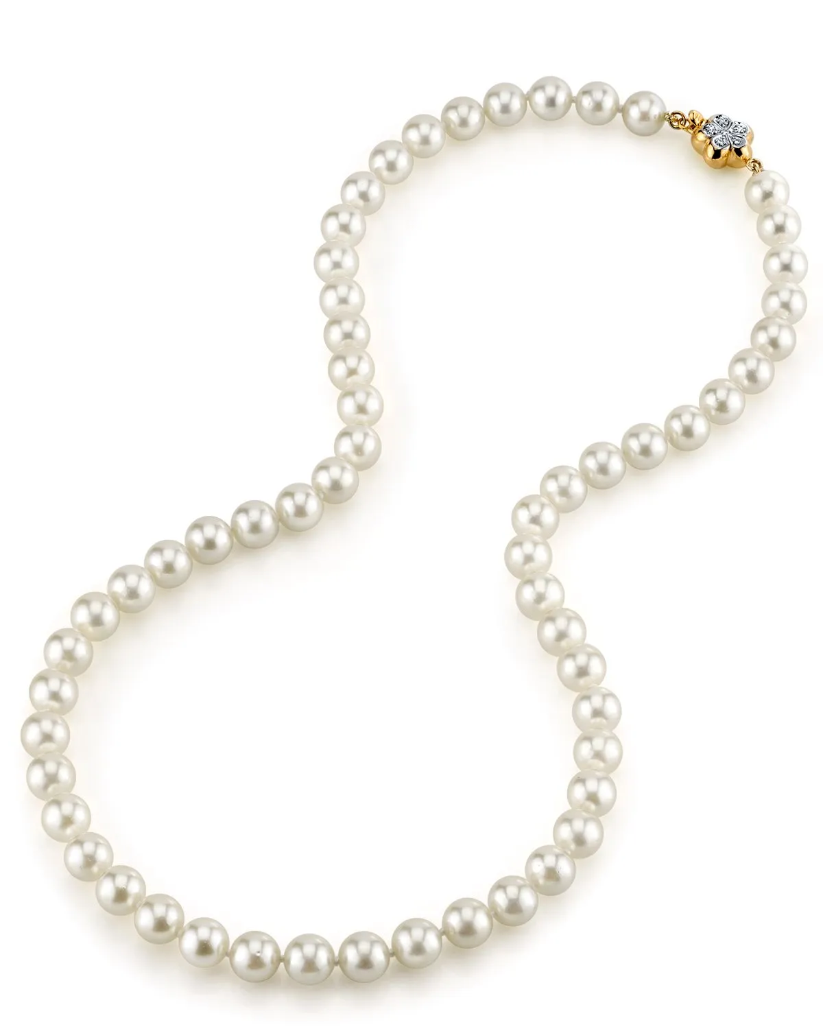 White Japanese Akoya Pearl Necklace, 7.0-7.5mm - AA  Quality