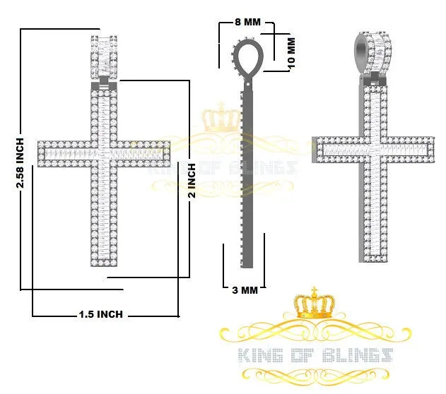 White Sterling Silver Baguette CROSS Shape Pendant with 11.84ct Cubic Zirconia