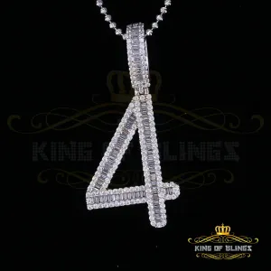 White Sterling Silver Baguette Numerical 4 Pendant 4.86ct Cubic Zirconia Stone