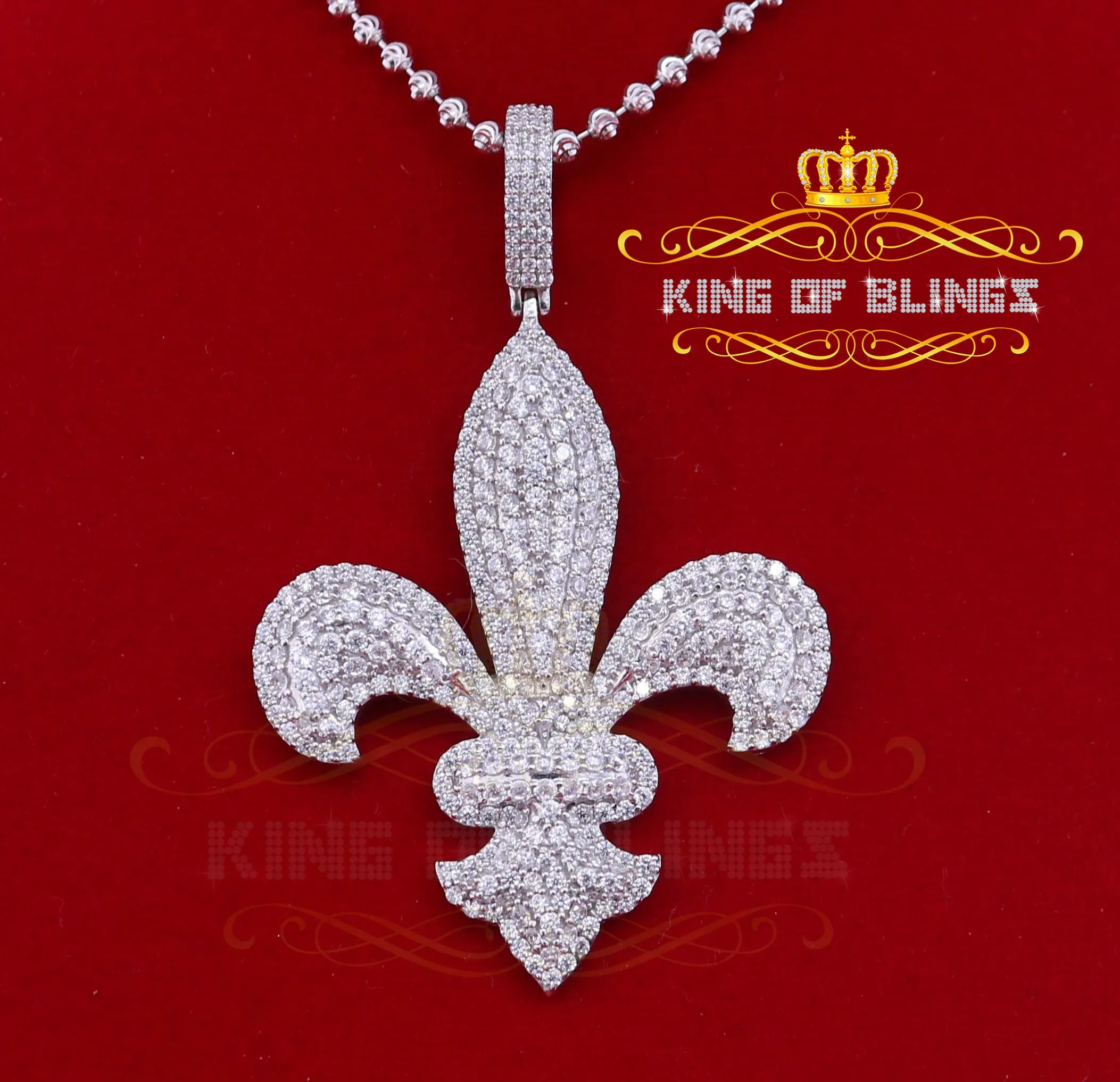 White925 Sterling Silver Fleur de Lis fancy Shape Pendant 16.56ct Cubic Zirconia