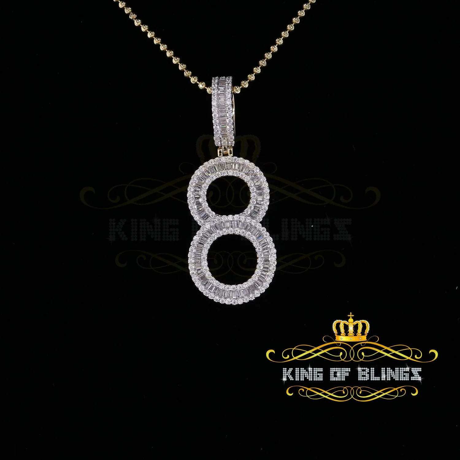 Yellow Sterling Silver Baguette Numeric Number '8' Pendant 5.32ct Cubic Zirconia